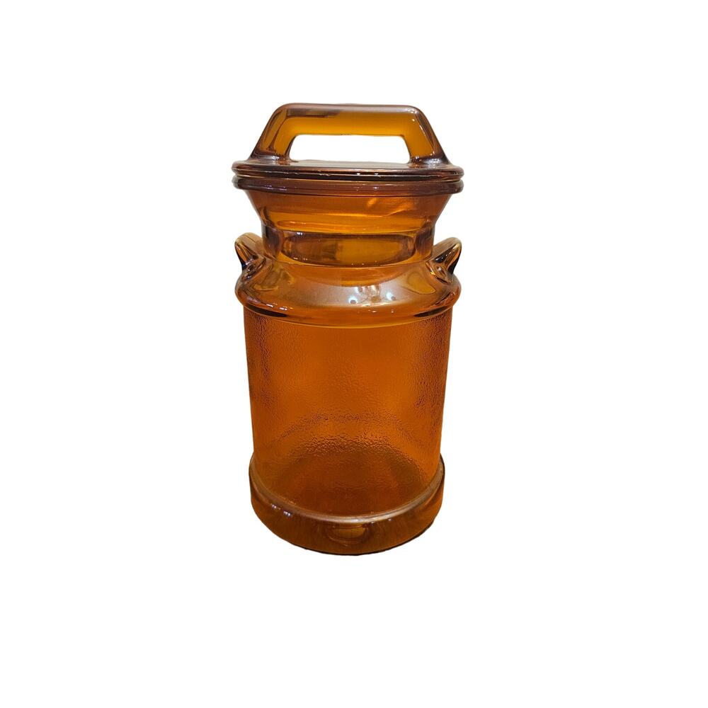 Vintage Honey Brown Glass Canister Apothecary Jar w/ Ground Seal Lid 11” tall